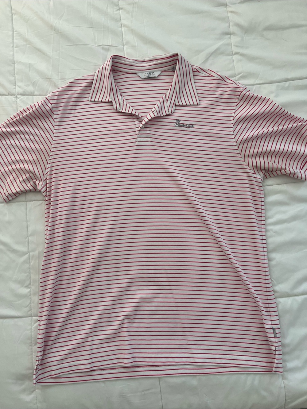Oobe Chickfila  Men’s Pink Striped Polo Shirt